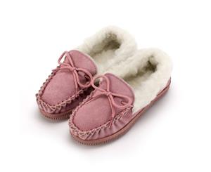 Eastern Counties Leather Childrens/Kids Wool-Blend Lined Moccasin Slippers With Collar (Pink) - EL138