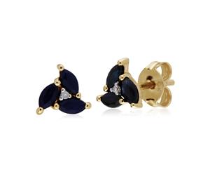 Floral Marquise Sapphire & Diamond Stud Earrings in 9ct Yellow Gold