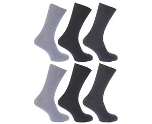 Floso Mens Ribbed Non Elastic Top 100% Cotton Socks (Pack Of 6) (Shades of Grey) - MB186