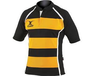 Gilbert Rugby Mens Adult Xact Match Polyester Rugby Shirt - Black/ Amber Hoops