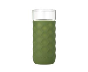 Honeycomb Anti-skid Glass with Silicone Sleeve 380ml in Green