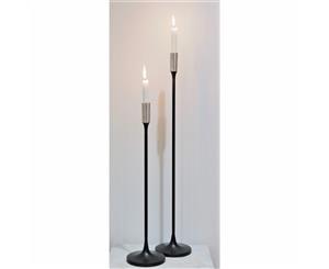 JUPITER 80cm Tall Single Candle Holder - Matte Black with Silver Top