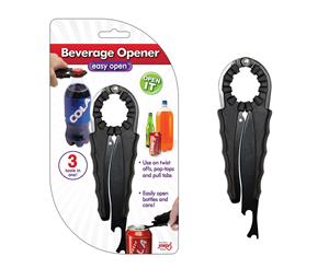 Jokari Beverage Bottle Opener Magic 3 In 1 Cap Remover Tab Jar Lid Opener Black