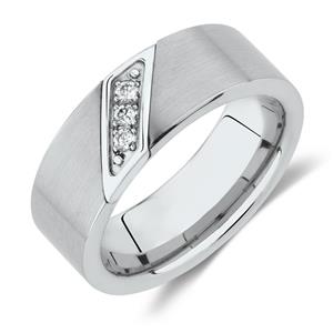 Men's Ring with Diamonds in White Tungsten
