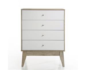 Meya Tallboy 4 Chest Of Drawers Scandinavian Oak Modern White Storage Dresser