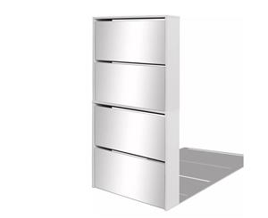Mirrored Shoe Cabinet Rack Storage Organiser Cupboard 4 Drawers White