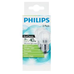 Philips 28W Clear Eco Classic Halogen ES Globe - 2 Pack