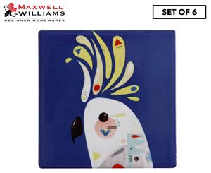 Set of 6 Maxwell & Williams Pete Cromer Ceramic Square Tile Drink Coasters - Cockatoo