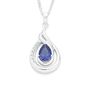 Silver Blue and White CZ Pear Shape Wave Loop Pendant