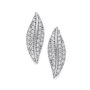Silver CZ Leaf Earrings