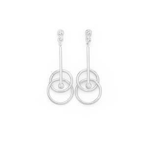 Silver Galaxy CZ Interlocking Circle Bar Earrings