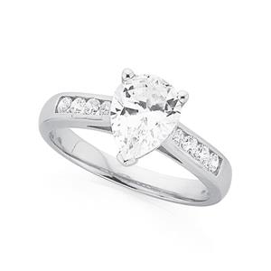 Silver Pear CZ Band Ring