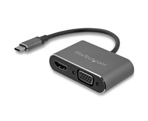 StarTech USB-C to VGA and HDMI Adapter - Aluminum - USB-C Multiport Adapter - 15.24 cm / 6 in Built-In Cable (CDP2HDVGA)