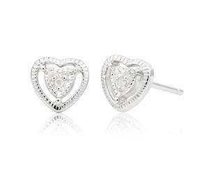 Steling Silver Diamond Heart Stud Earrings