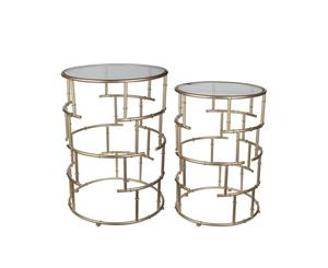 Stick Side Table Set With Glass Top
