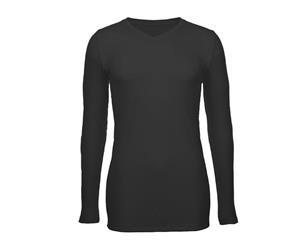 Thermo Fleece Men's Merino Wool V-Neck Long Sleeve Top Thermal - Black