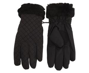 Tom Franks Womens/Ladies Quilted Gloves With Faux Fur Trim (Black) - GL639