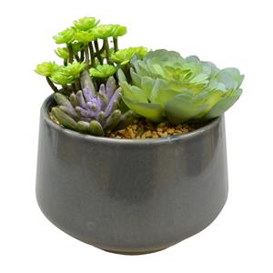 UN-REAL 17cm Artificial Succulent Plant Trio In Grey Pot