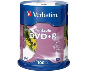 VDVD+R100P VERBATIM DVD+R 100Pk Printable 16X 4.7Gb Full-Colour High Resolution Photo-Quality Printing Full-Colour High Resolution Photo-Quality