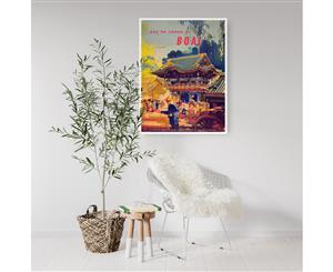 Vintage Fly to Japan Travel Wall Art - White Frame