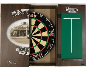 Winmau DUAL CORE Blade 5 FIVE Dart Board & FORMULA BATTLERS BAR PUB Cabinet + 6 x Darts
