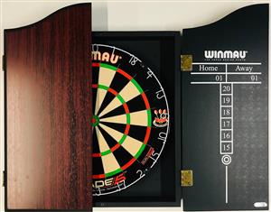 Winmau DUAL CORE Blade 5 FIVE Dart Board & Rosewood Wooden Cabinet + 6 x Darts SET