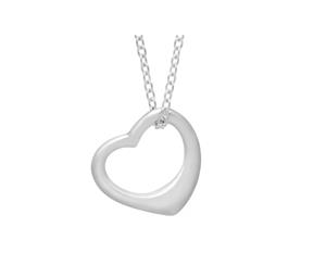 18 Open Heart Pendant Necklace in Rhodium-Plated Brass