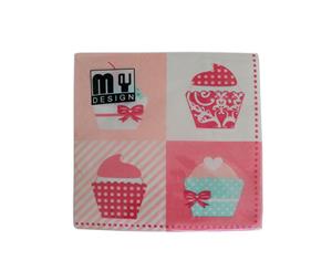 20 Pack Four Pink Cup Cakes Design 2 ply Premium Party Napkins 33x33cm MQ-353