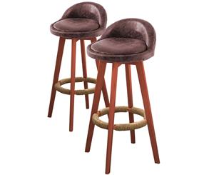 2X Wooden Bar Stools Swivel Padded Faux Suede Seat