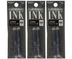 6pc (3 x 2/pk) of Platinum Fountain pen Ink Cartridge  Black