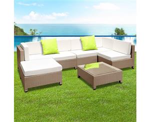 7pc Sofa Outdoor Furniture Set Wicker Rattan Lounge Setting Black Pool Gardeon
