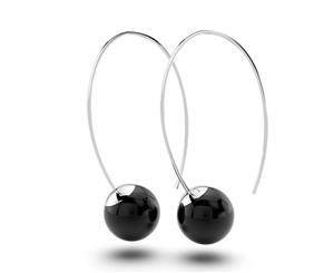 .925 Sterling Silver Round Onyx Dangle Earrings-Silver/Black