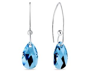 .925 Sterling Silver Teardrop Earrings Embellished with Swarovski crystals-Silver/Swiss Blue