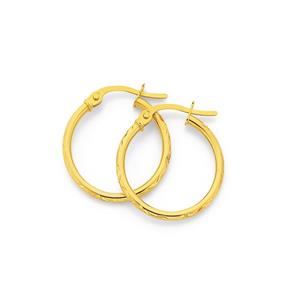 9ct Gold 15mm Diamond-Cut Hoop Earrings
