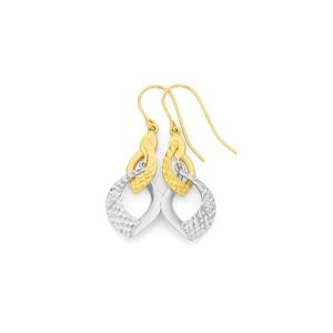 9ct Two Tone Gold Hook Drop Earrings
