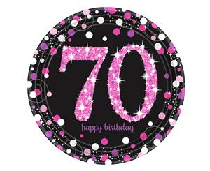 Amscan Prism Pink 70Th Birthday Celebration Plates (Pack Of 8) (Pink/Black) - SG11963