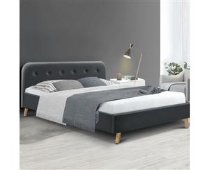 Artiss Queen Size Bed Frame Base Mattress Fabric Wooden Charcoal POLA