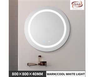 Bathroom Round LED light Mirror Touch Sensor Switch Wall Mounted Brightness Adjustable Makeup Mirror 800x800x40mm