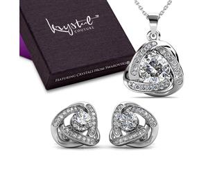 Boxed Celtic Knot Necklace & Earrings Set Embellished with Swarovski crystals-White Gold/Clear