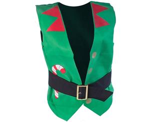 Christmas Mens Festive Elf Workshop Branded Polyester Waistcoat - Elf Green
