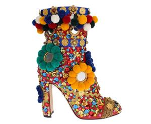 Dolce & Gabbana Red Leather Crystal Sequined Crystal Boots