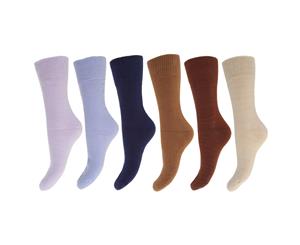 Floso Ladies/Womens Premium Quality Multipack Thermal Socks Double Brushed Inside (Pack Of 6) (Brown/Blue Shades) - W142