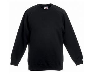 Fruit Of The Loom Childrens Unisex Raglan Sleeve Sweatshirt (Black) - BC1365