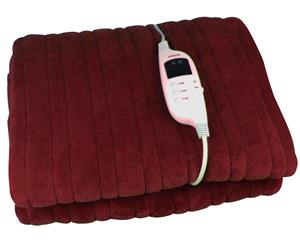 Heated Electric Throw Rug Snuggle Blanket 9 Heat Settings Led Control - Dark Red