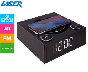 Laser Qi Wireless Charging Alarm Clock w/ Bluetooth - Black