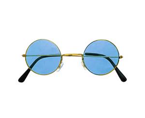 Lennon 1960s Hippie Glasses - Blue Tint Gold Frames