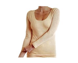 Merino Skins Ladies Scoop Neck Long Sleeve Thermal - Skin
