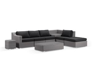 Milano Outdoor Chaise Lounge With Built In Corner Table - Package K - Brushed Grey and Denim cushion - Outdoor Wicker Lounges