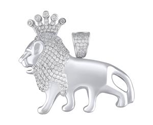 Premium Bling - 925 Sterling Silver KING LION Pendant - Silver