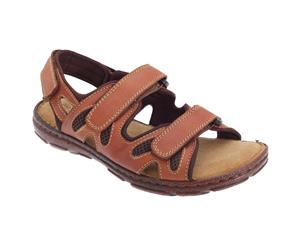 Roamers Mens 3 Touch Fastening Adjustable Comfort Leather Sandals (Brown) - DF584